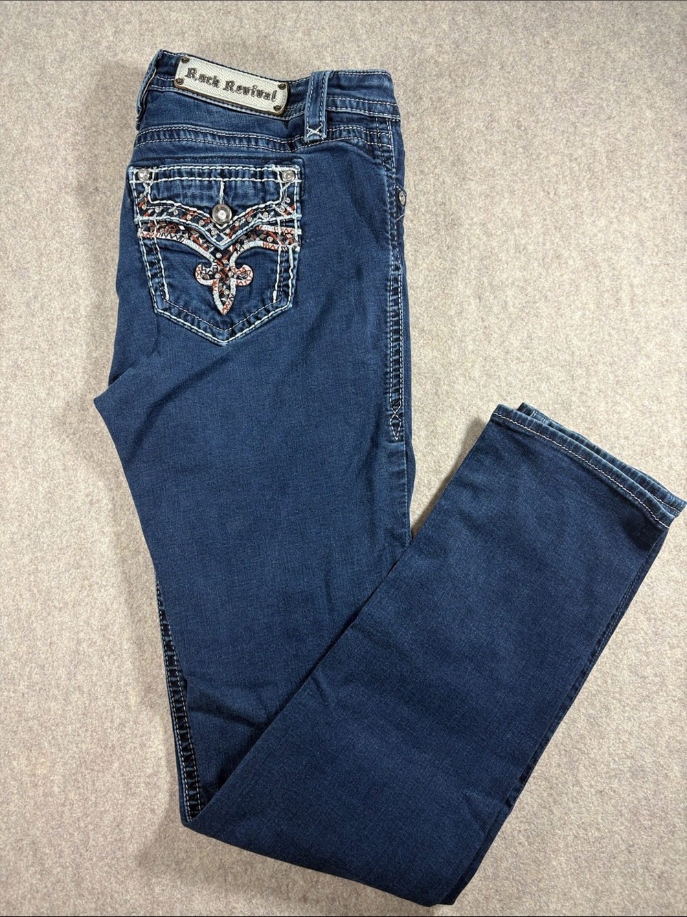 Rock Revival NICCI Mid Rise Skinny Jeans 32 EUC R4354D Bling Y2K Flap Pocket